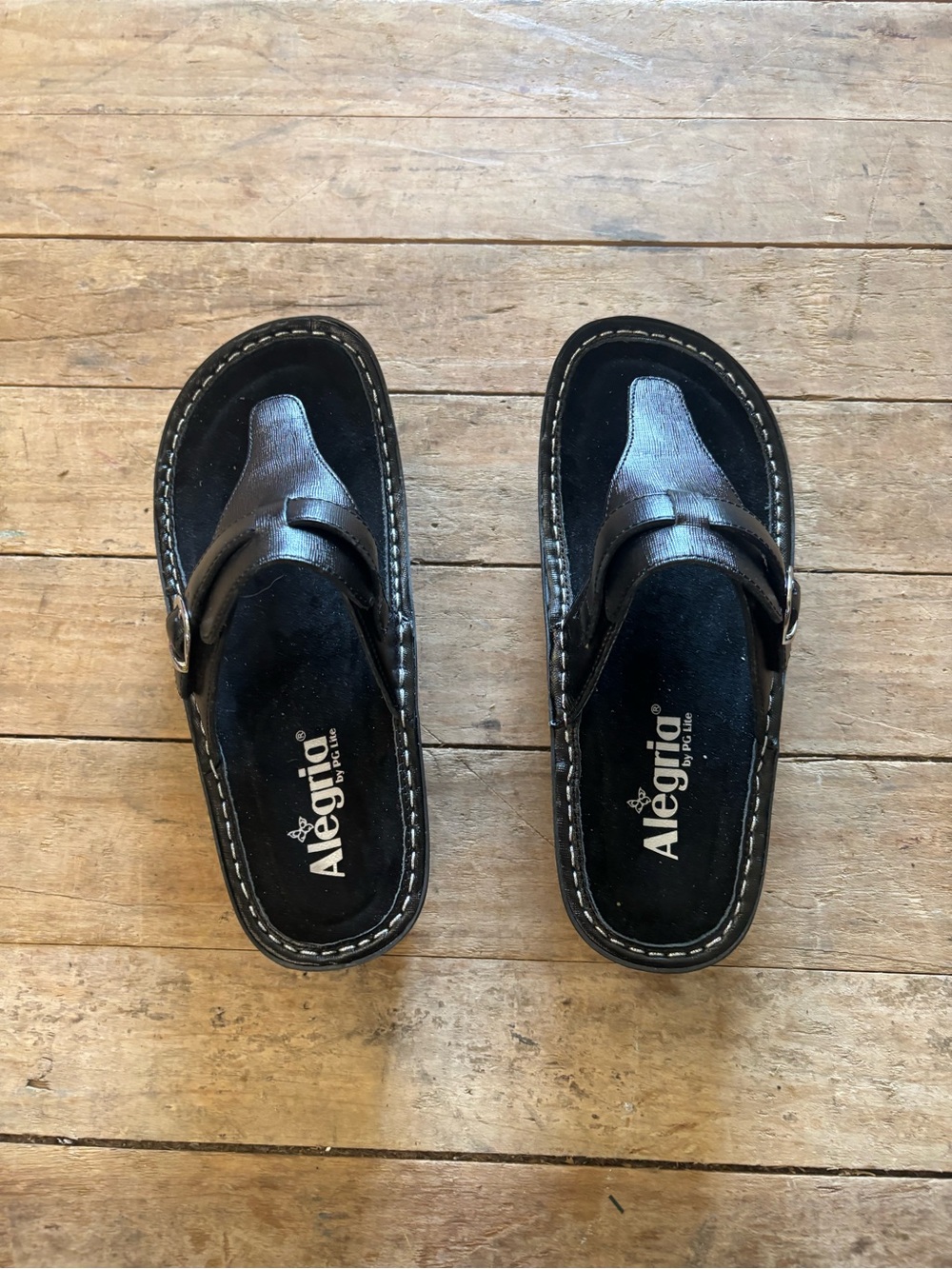 Alegria Black Leather Slide Sandals size7